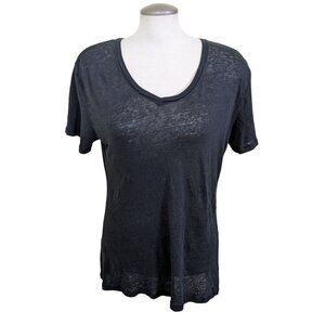 Lavon Linen Top T Shirt Women Plus 2X Black Short Sleeve Light Breathable Staple